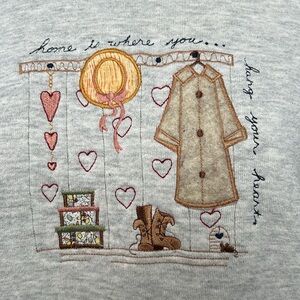 Vintage Stitchery Studio‎ “Home is where you…hang your heart.” Sweater Gray L